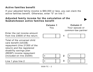 Form 5008-TC Schedule SK479 Saskatchewan Credit - Large Print - Canada, Page 2
