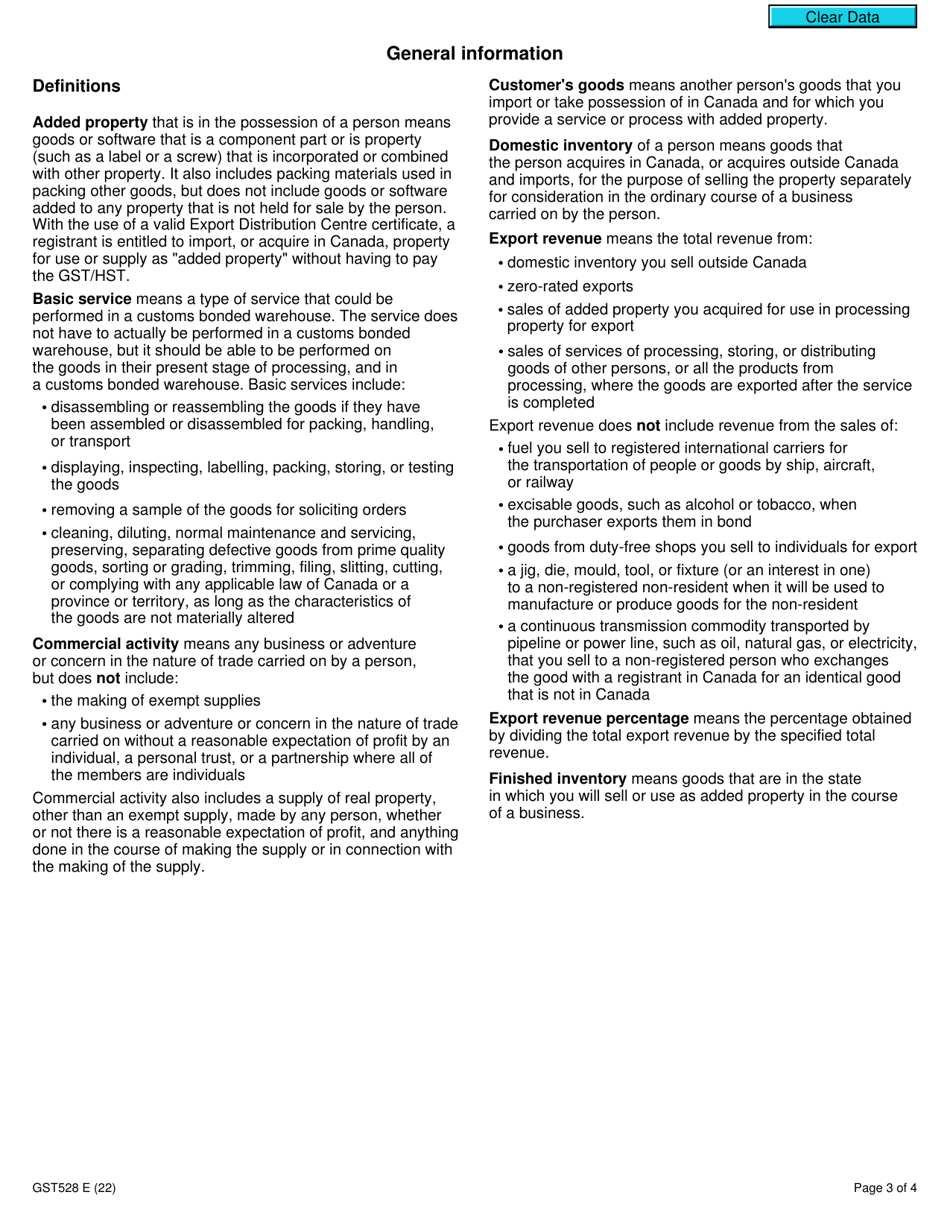 Form GST528 Authorization to Use an Export Distribution Centre Certificate - Canada, Page 3