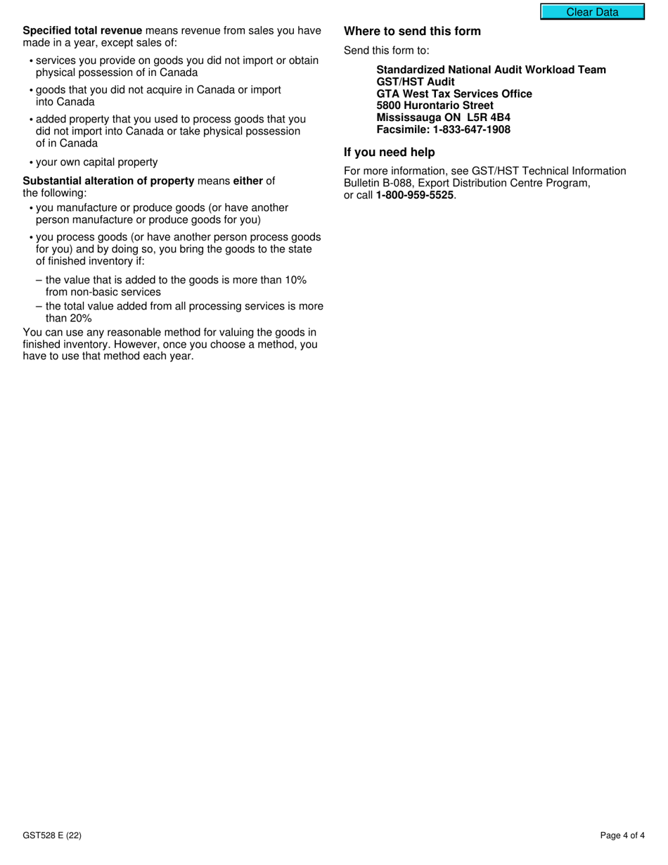 Form GST528 Authorization to Use an Export Distribution Centre Certificate - Canada, Page 4