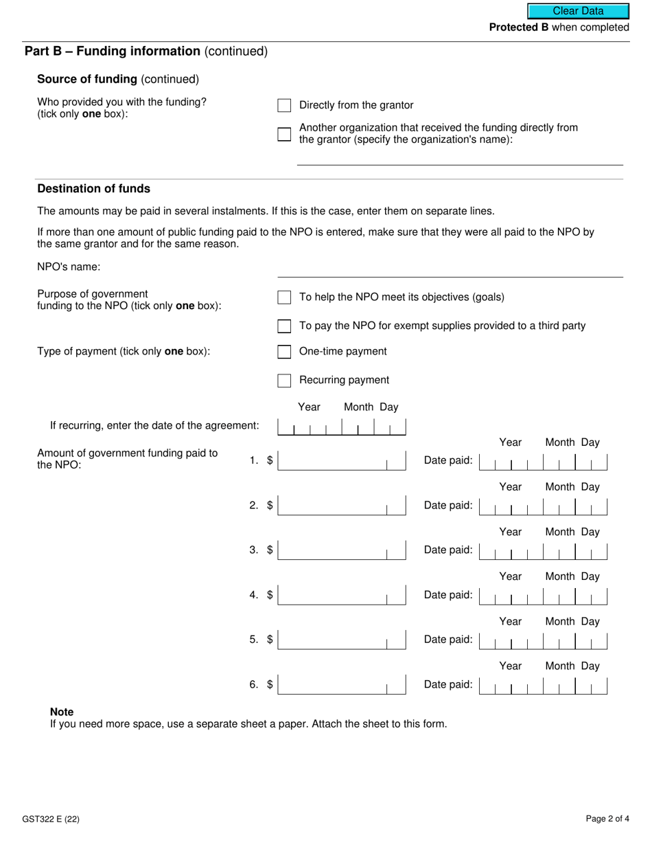 Form GST322 Certificate of Government Funding - Canada, Page 2