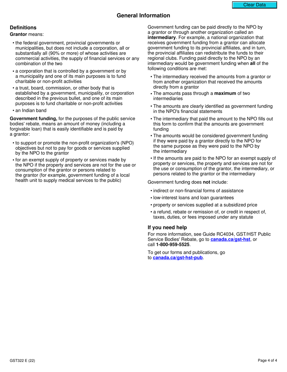 Form GST322 Certificate of Government Funding - Canada, Page 4