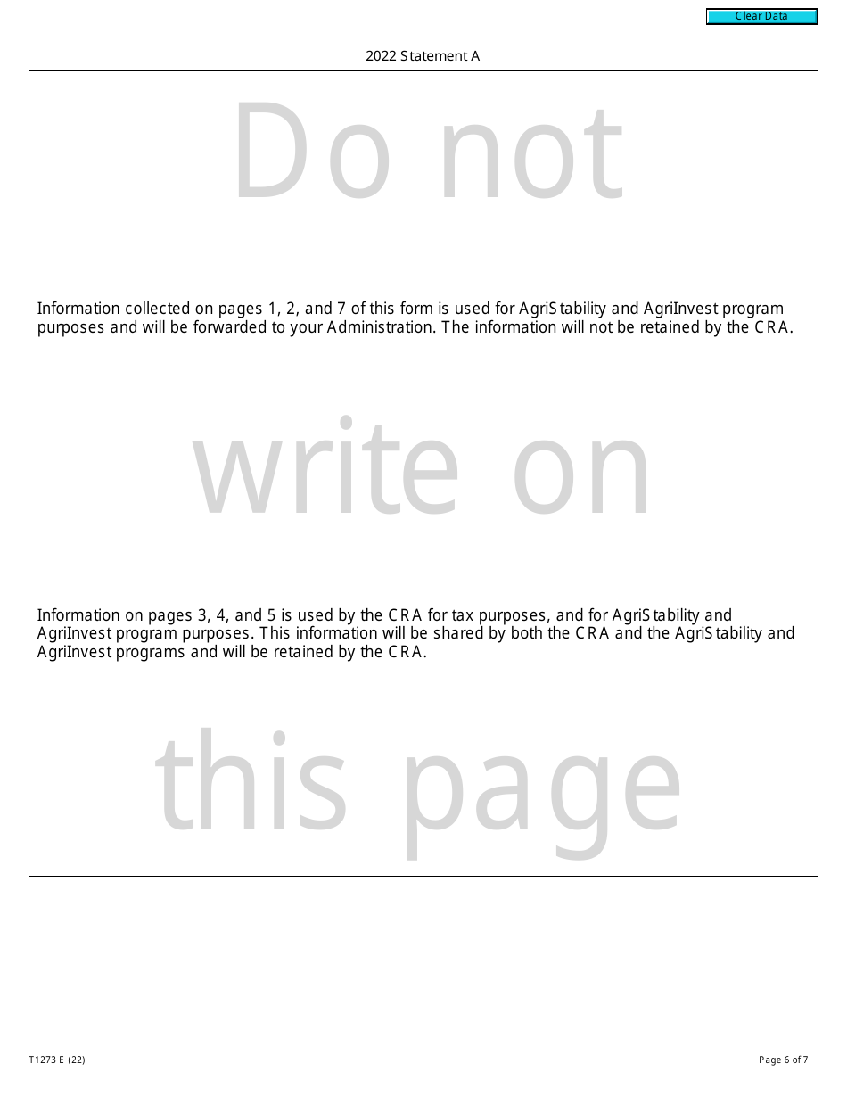 Form T1273 Statement a - Harmonized Agristability and Agriinvest Programs Information and Statement of Farming Activities for Individuals - Canada, Page 6