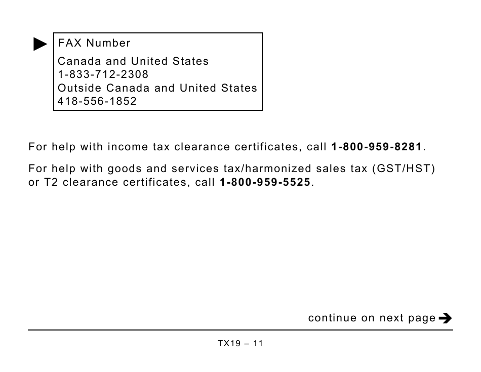 Form TX19 Asking for a Clearance Certificate - Large Print - Canada, Page 11