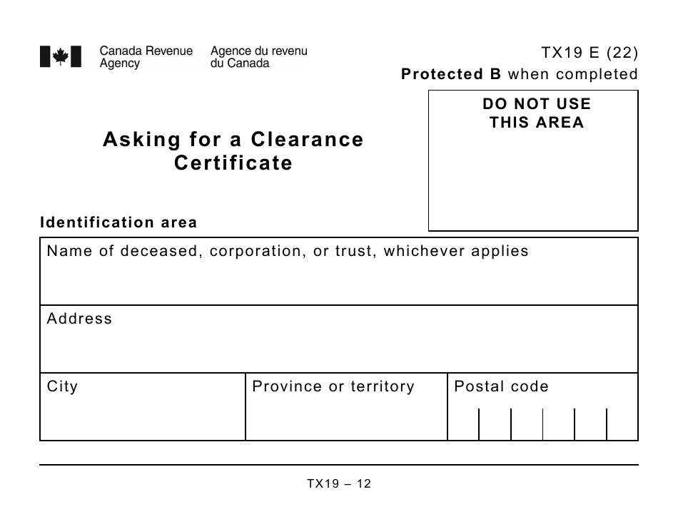 Form TX19 Asking for a Clearance Certificate - Large Print - Canada, Page 12
