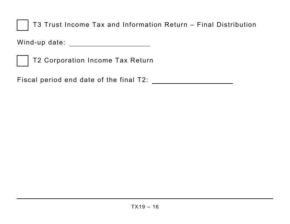 Form TX19 Asking for a Clearance Certificate - Large Print - Canada, Page 16