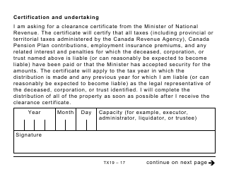 Form TX19 Asking for a Clearance Certificate - Large Print - Canada, Page 17