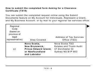 Form TX19 Asking for a Clearance Certificate - Large Print - Canada, Page 6