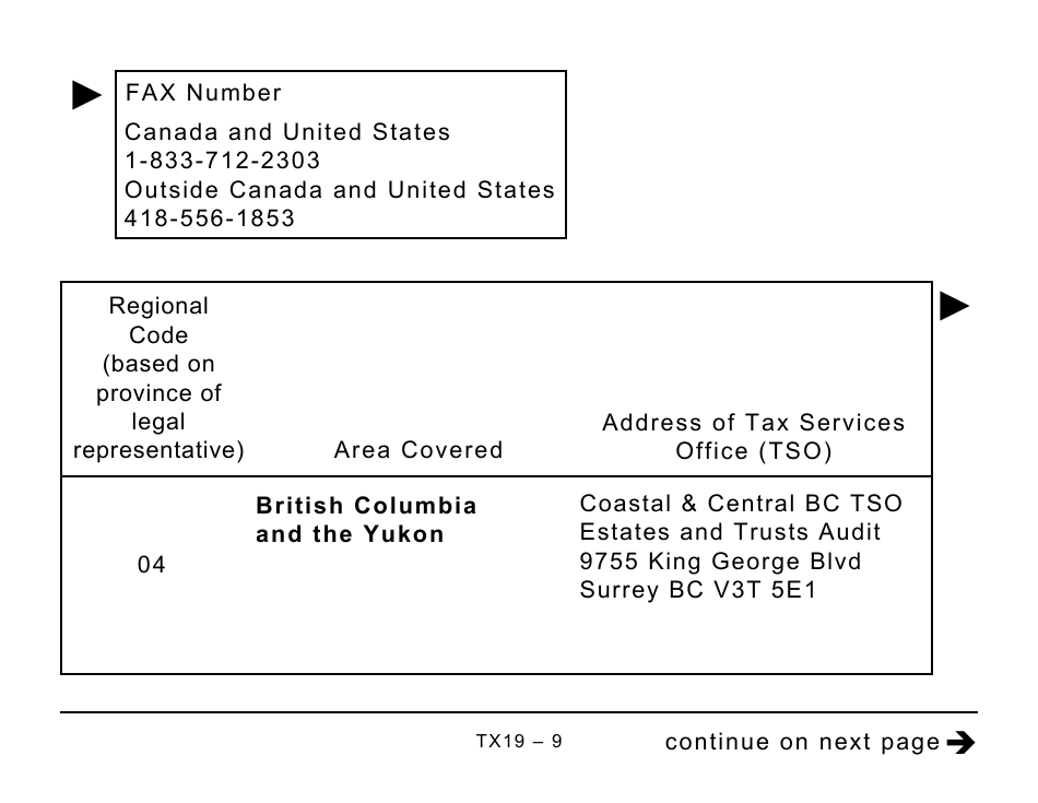 Form TX19 Asking for a Clearance Certificate - Large Print - Canada, Page 9