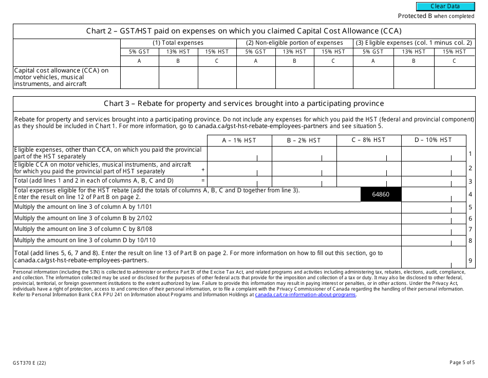 Form GST370 Employee and Partner Gst / Hst Rebate Application - Canada, Page 5
