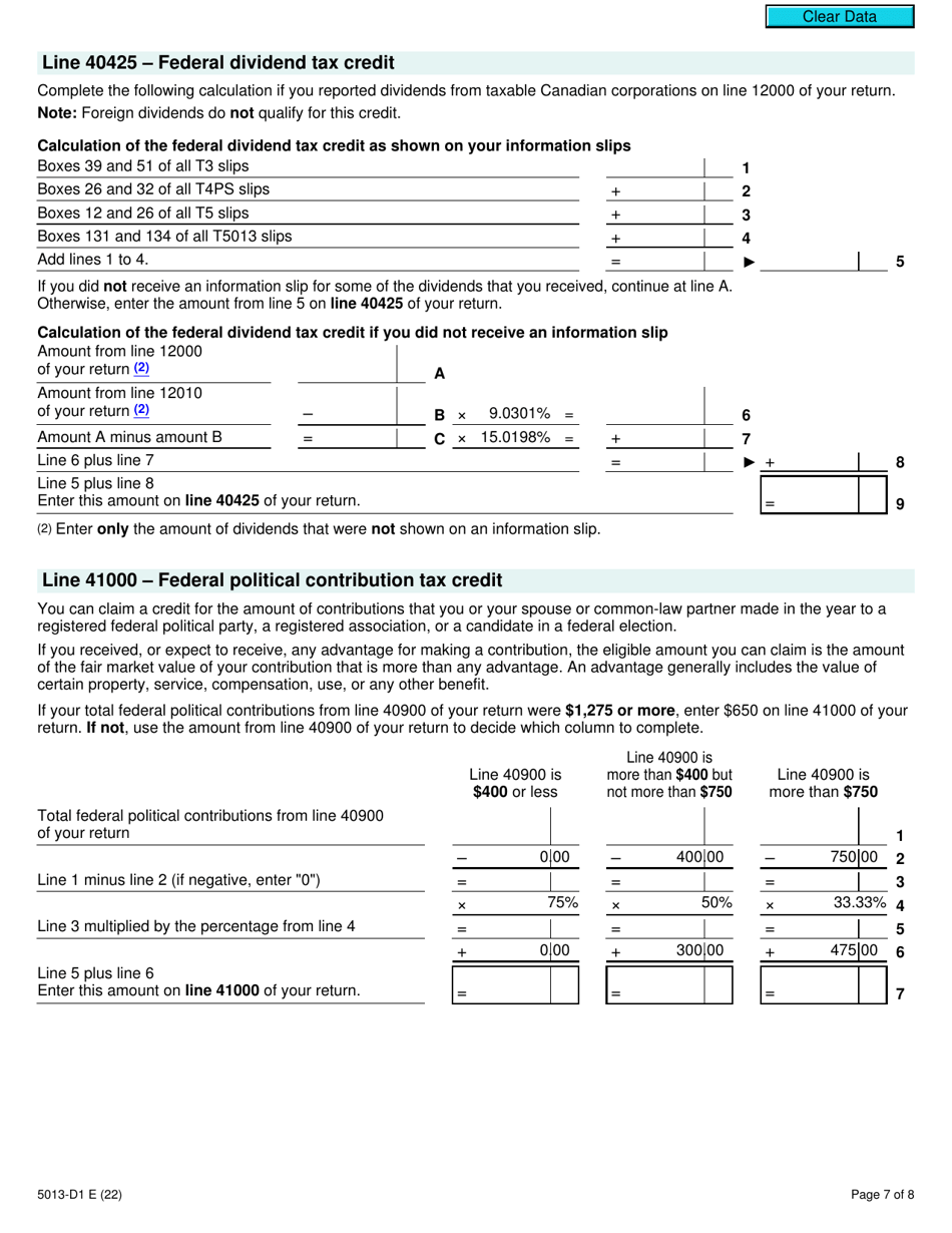 Form T1 (5013-D1) Federal Worksheet - Canada, Page 7