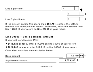 Form T1 (5013-D1) Federal Worksheet - Large Print - Canada, Page 10