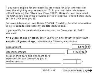 Form T1 (5013-D1) Federal Worksheet - Large Print - Canada, Page 19