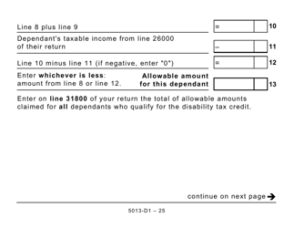 Form T1 (5013-D1) Federal Worksheet - Large Print - Canada, Page 25