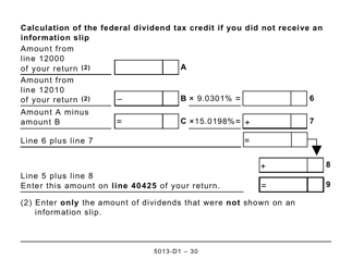 Form T1 (5013-D1) Federal Worksheet - Large Print - Canada, Page 30