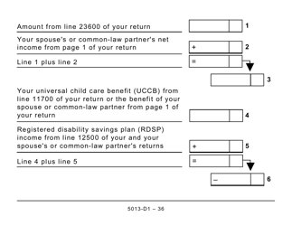 Form T1 (5013-D1) Federal Worksheet - Large Print - Canada, Page 36