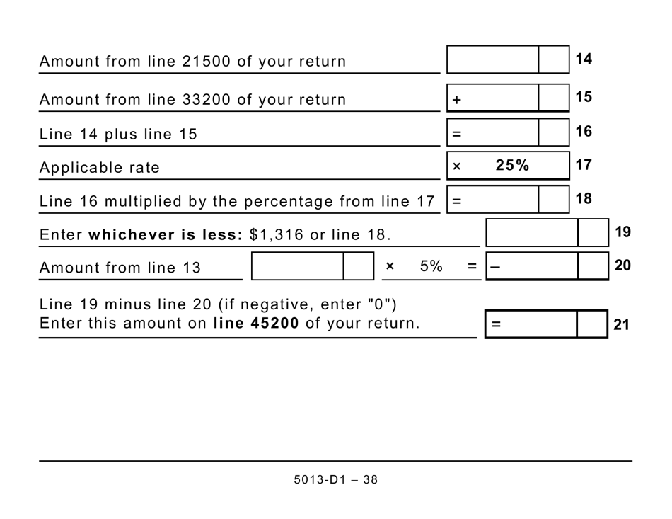 Form T1 (5013-D1) Federal Worksheet - Large Print - Canada, Page 38