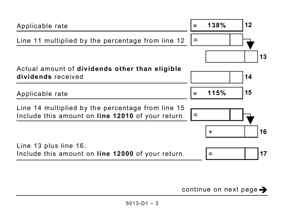 Form T1 (5013-D1) Federal Worksheet - Large Print - Canada, Page 3
