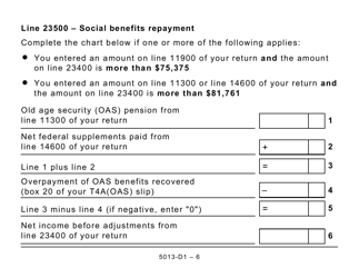 Form T1 (5013-D1) Federal Worksheet - Large Print - Canada, Page 6