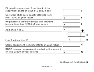 Form T1 (5013-D1) Federal Worksheet - Large Print - Canada, Page 7