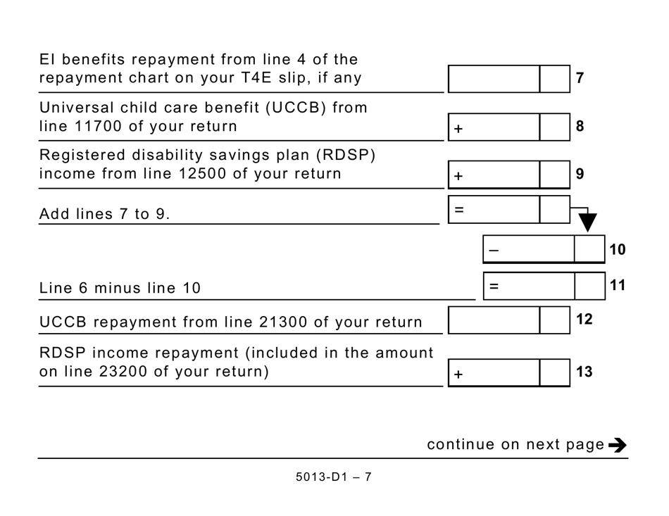 Form T1 (5013-D1) Federal Worksheet - Large Print - Canada, Page 7