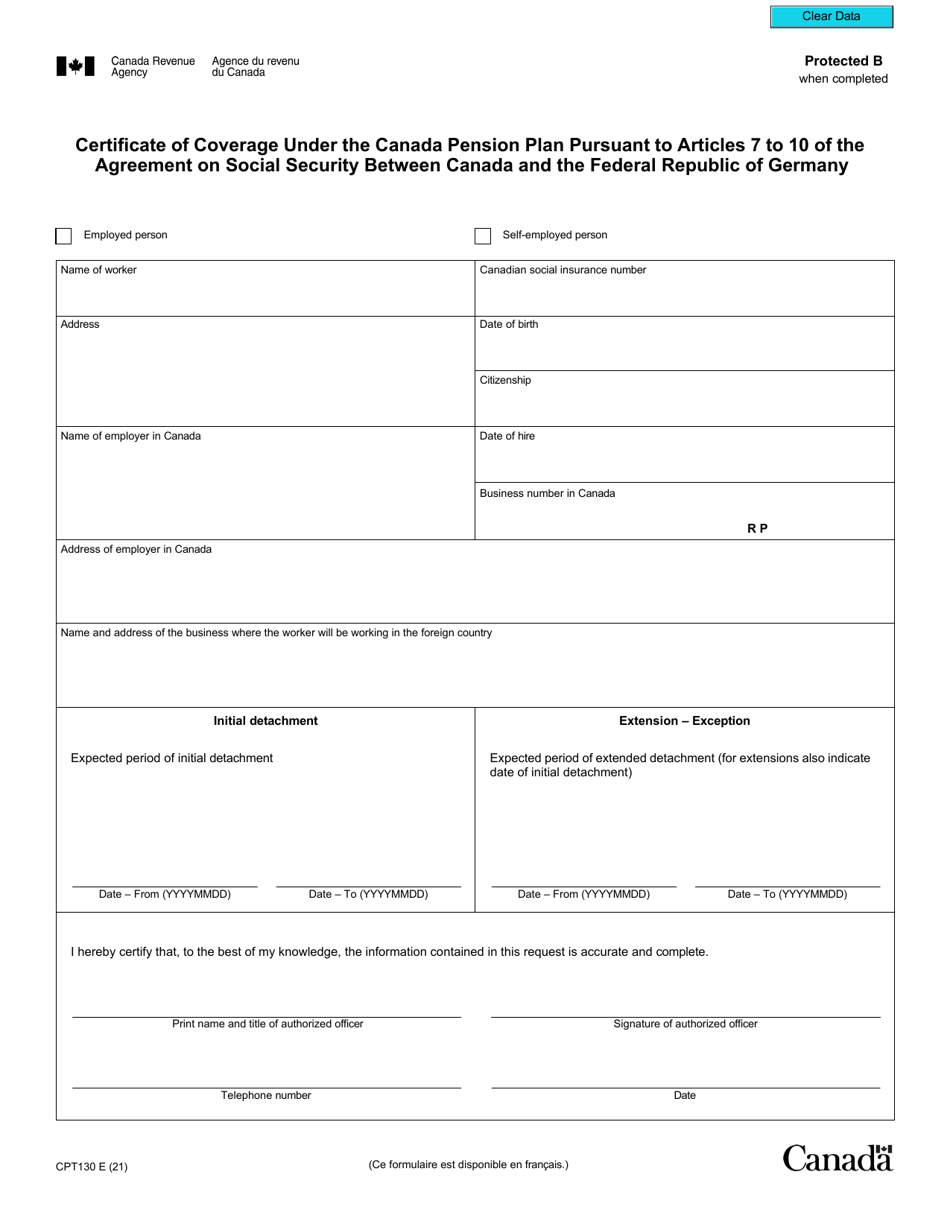 Form CPT130 Certificate of Coverage Under the Canada Pension Plan Pursuant to Articles 7 to 10 of the Agreement on Social Security Between Canada and the Federal Republic of Germany - Canada, Page 2