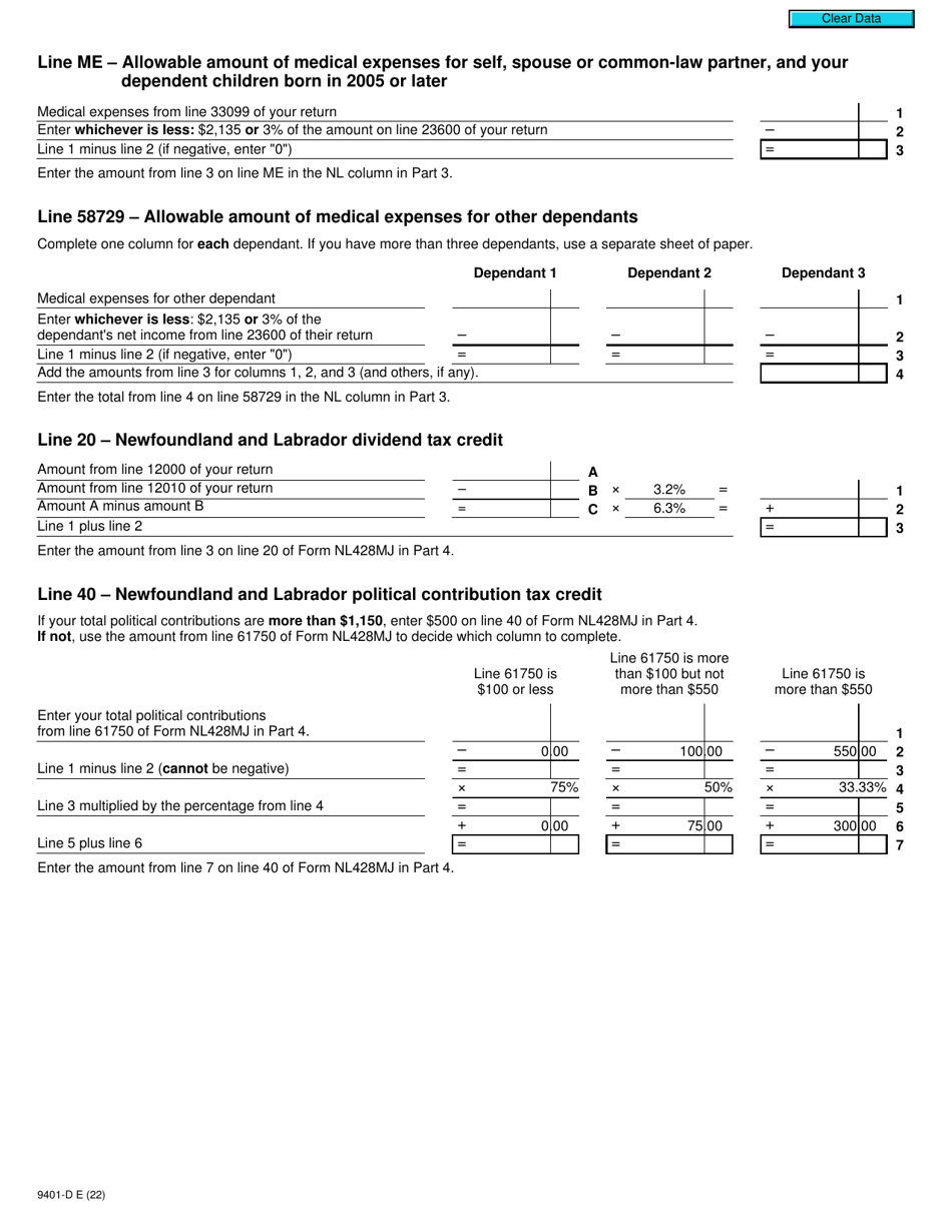Form T2203 (9401-D) Worksheet NL428MJ Newfoundland and Labrador - Canada, Page 3