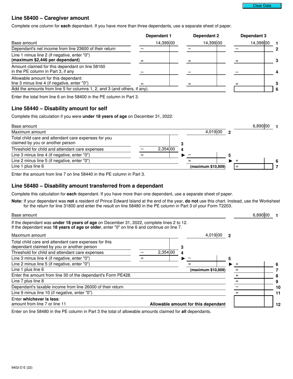 Form T2203 (9402-D) Worksheet PE428MJ Prince Edward Island - Canada, Page 2