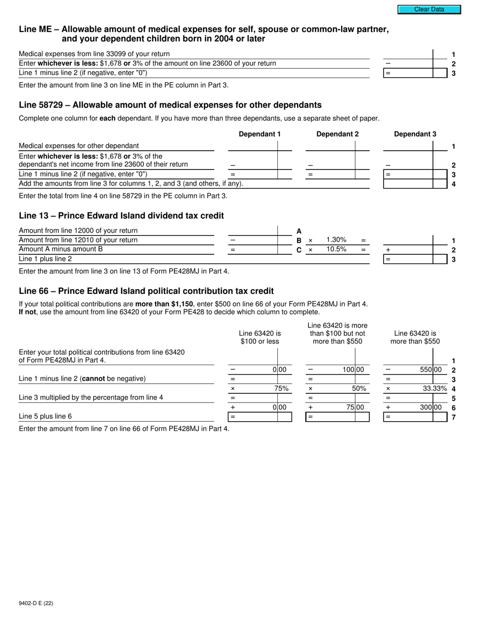 Form T2203 (9402-D) Worksheet PE428MJ Prince Edward Island - Canada, Page 3