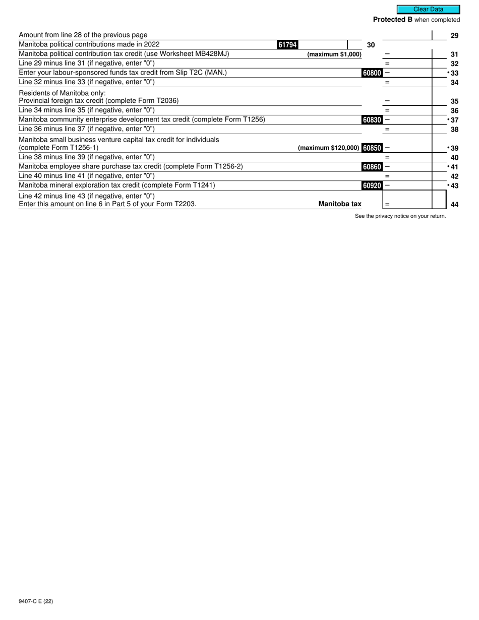 Form T2203 (MB428MJ; 9407-C) Part 4 Manitoba Tax (Multiple Jurisdictions) - Canada, Page 2