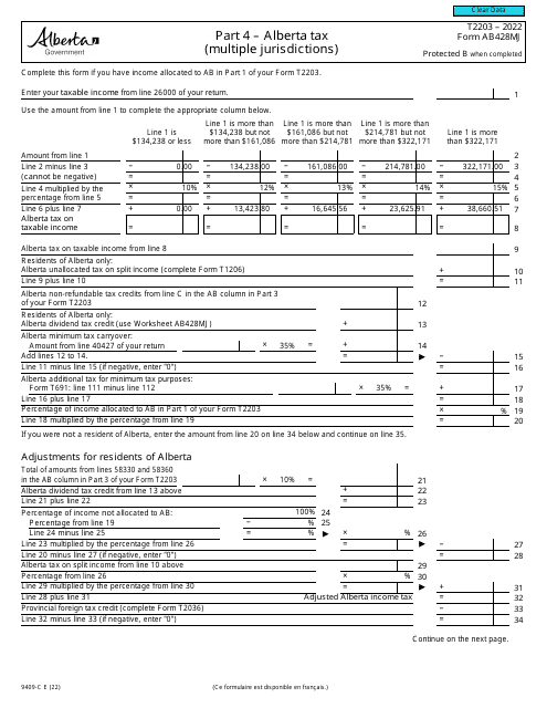 Form T2203 (AB428MJ; 9409-C) Part 4 2022 Printable Pdf