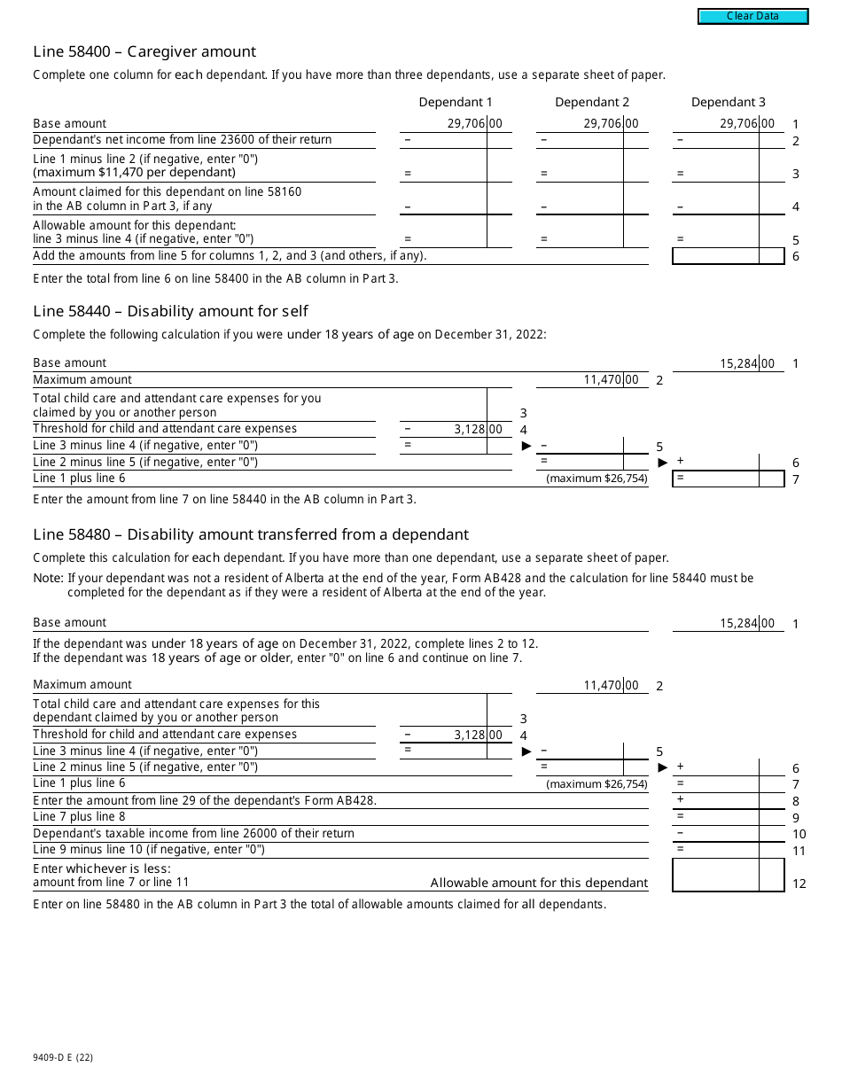 Form T2203 (9409-D) Worksheet AB428MJ Alberta - Canada, Page 2