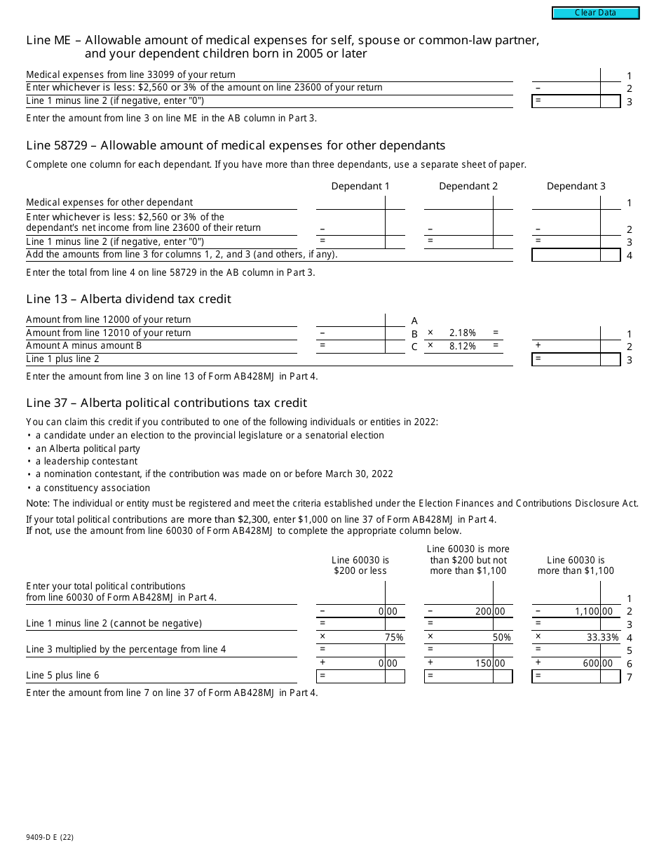 Form T2203 (9409-D) Worksheet AB428MJ Alberta - Canada, Page 3
