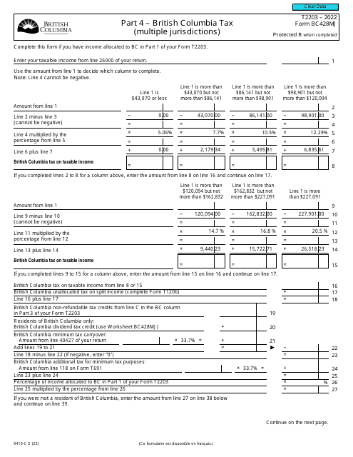 Form T2203 (BC428MJ; 9410-C) Part 4 2022 Printable Pdf