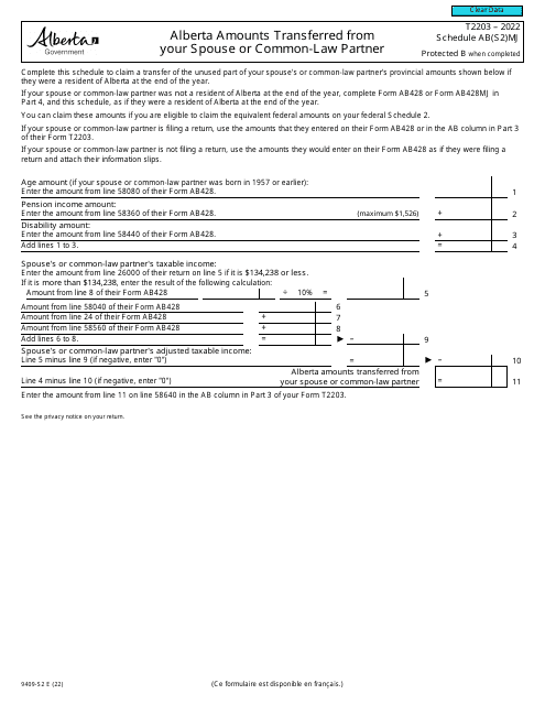 Form T2203 (9409-S2) Schedule AB(S2)MJ 2022 Printable Pdf