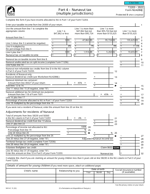Form T2203 (NU428MJ; 9414-C) Part 4 2022 Printable Pdf