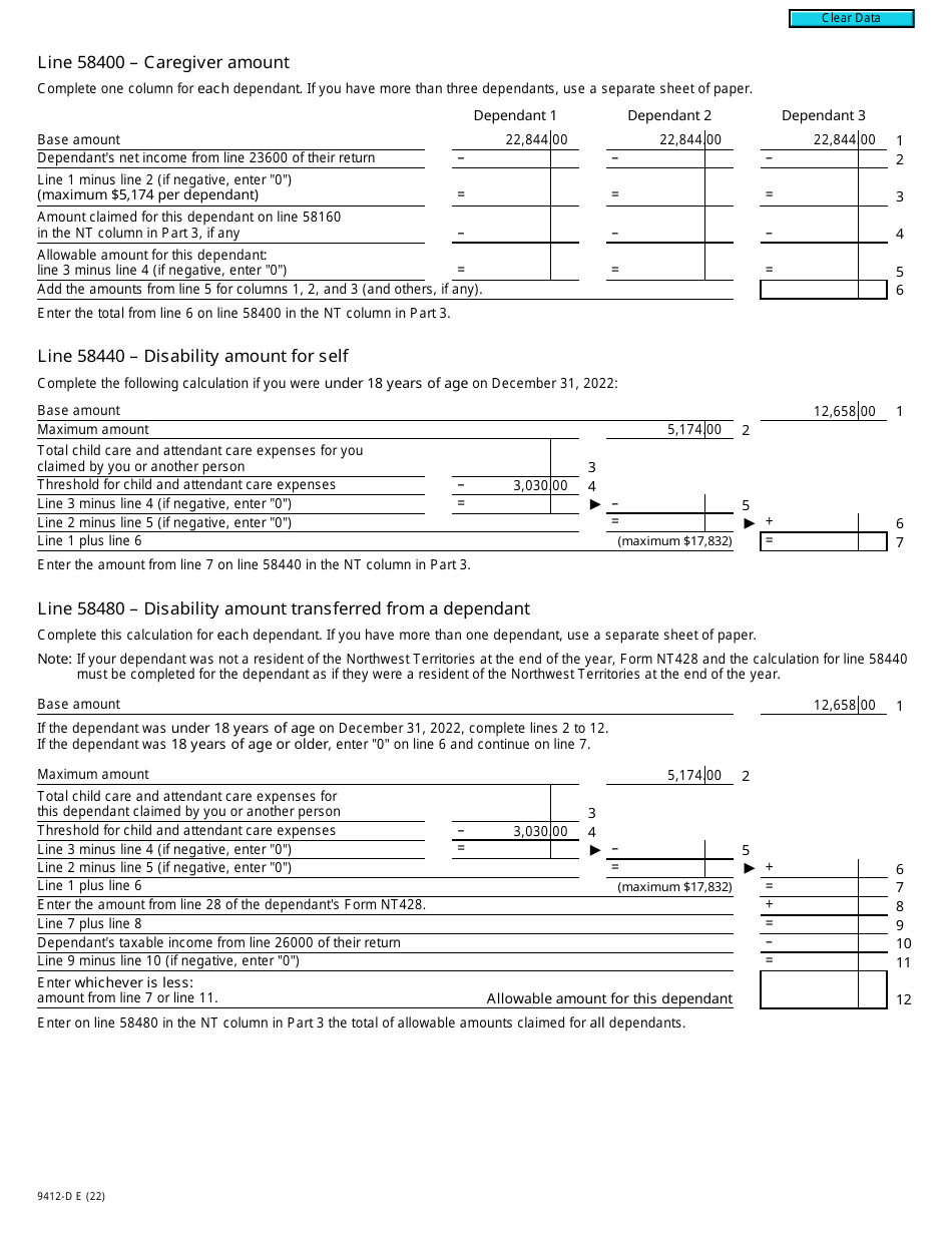 Form T2203 (9412-D) Worksheet NT428MJ Northwest Territories - Canada, Page 2