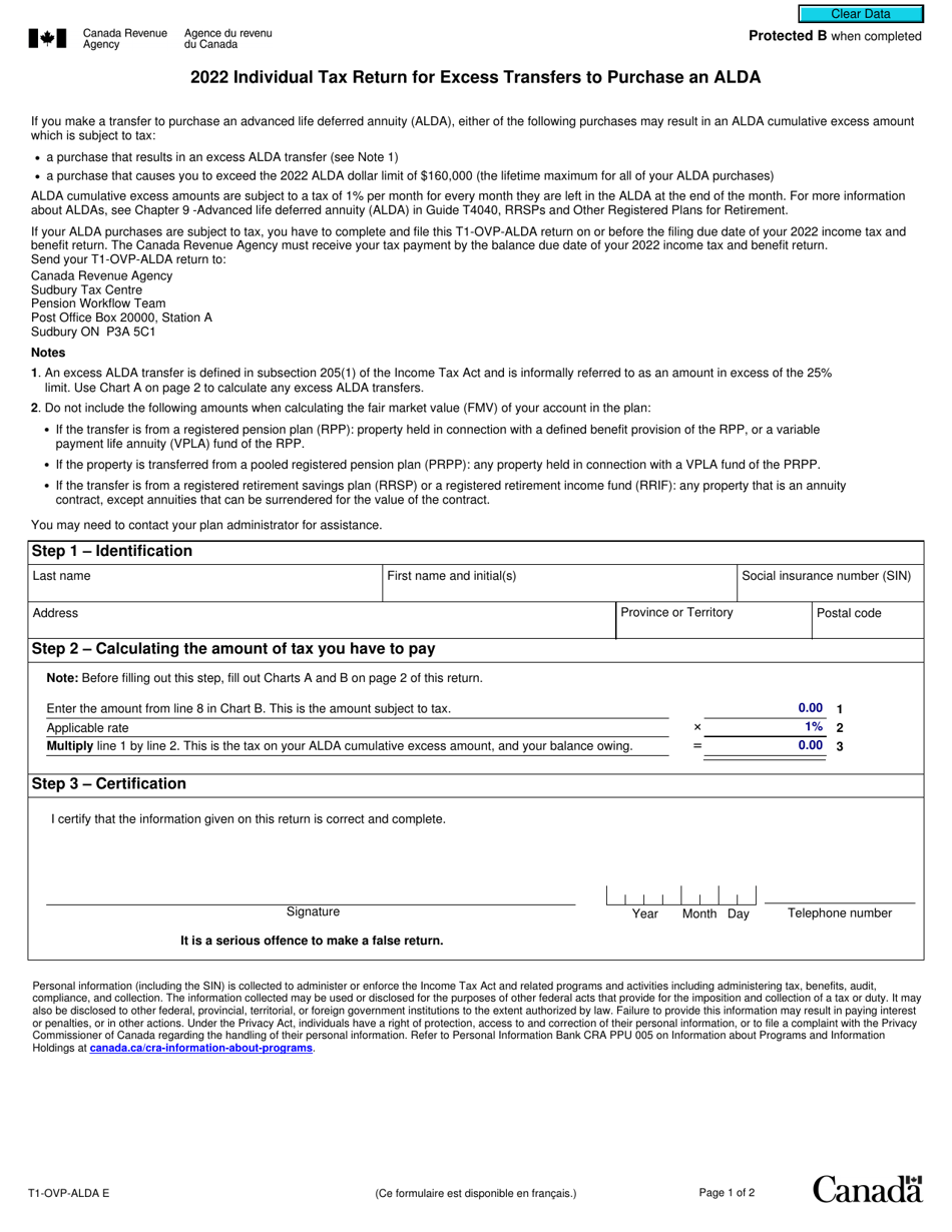 Form T1OVPALDA 2022 Fill Out, Sign Online and Download Fillable