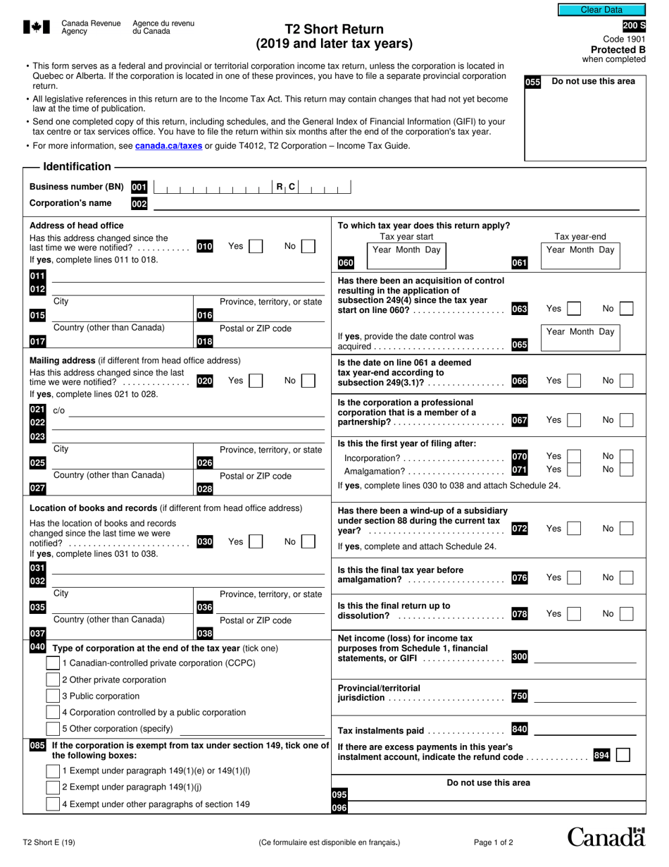 Form T2 SHORT Net Income (Loss) for Income Tax Purposes - Canada, Page 3