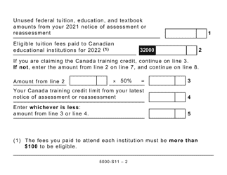 Form 5000-S11 Schedule 11 Federal Tuition, Education, and Textbook Amounts and Canada Training Credit (For All Except Qc and Non-residents) (Large Print) - Canada, Page 2