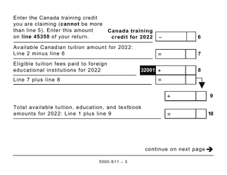 Form 5000-S11 Schedule 11 Federal Tuition, Education, and Textbook Amounts and Canada Training Credit (For All Except Qc and Non-residents) (Large Print) - Canada, Page 3