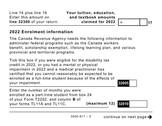 Form 5000-S11 Schedule 11 Federal Tuition, Education, and Textbook Amounts and Canada Training Credit (For All Except Qc and Non-residents) (Large Print) - Canada, Page 5