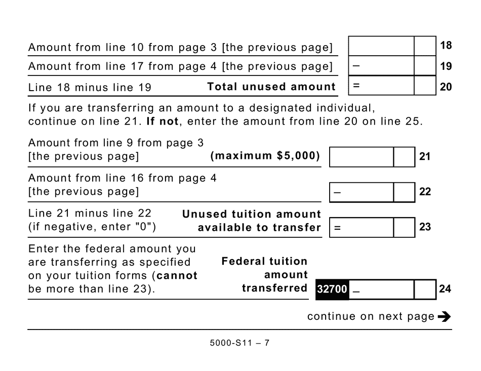 Form 5000-S11 Schedule 11 Federal Tuition, Education, and Textbook Amounts and Canada Training Credit (For All Except Qc and Non-residents) (Large Print) - Canada, Page 7