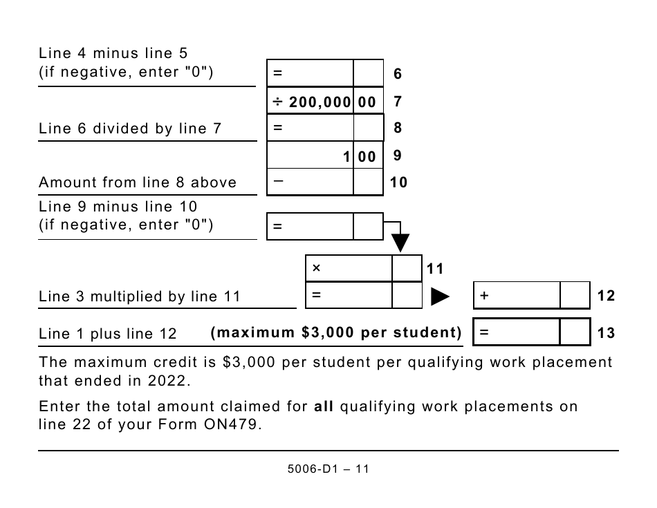 Form 5006-D1 Worksheet ON479 Ontario (Large Print) - Canada, Page 11
