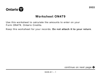 Form 5006-D1 Worksheet ON479 Ontario (Large Print) - Canada