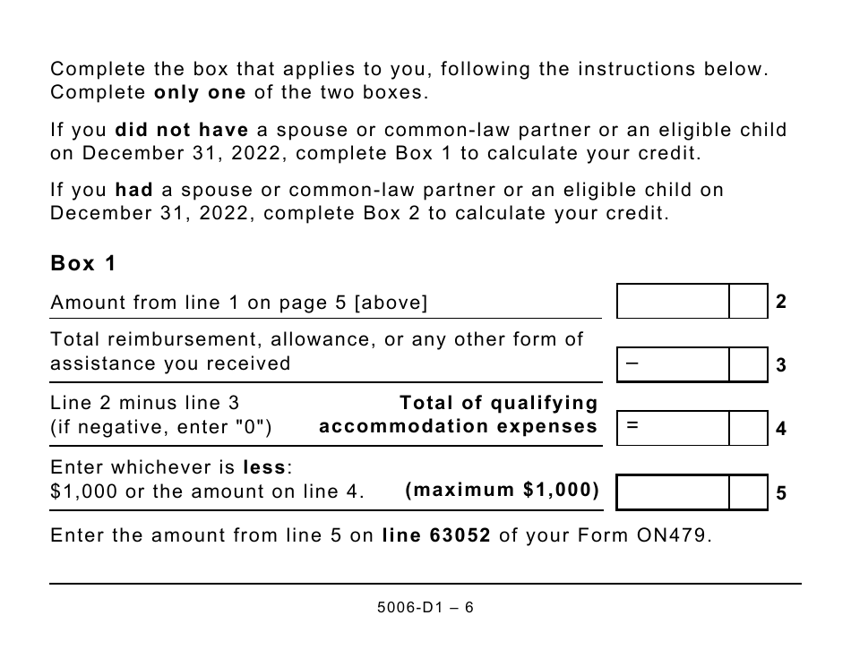 Form 5006-D1 Worksheet ON479 Ontario (Large Print) - Canada, Page 6
