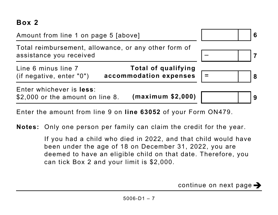 Form 5006-D1 Worksheet ON479 Ontario (Large Print) - Canada, Page 7