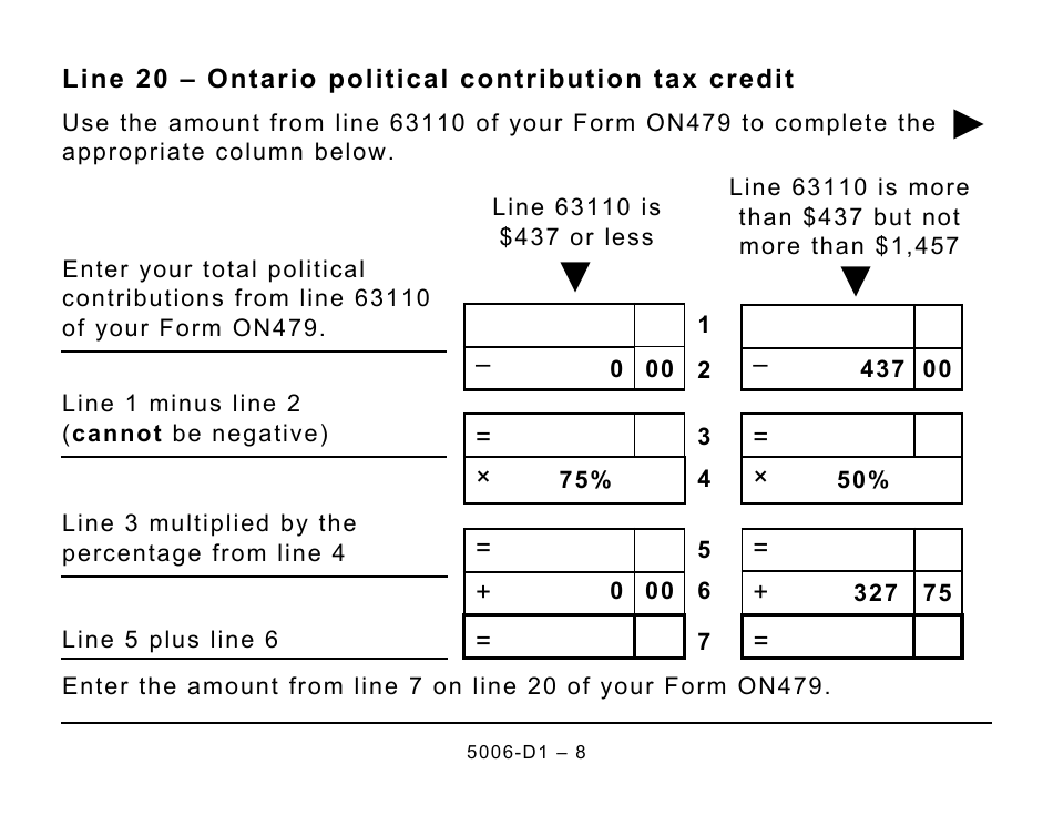 Form 5006-D1 Worksheet ON479 Ontario (Large Print) - Canada, Page 8