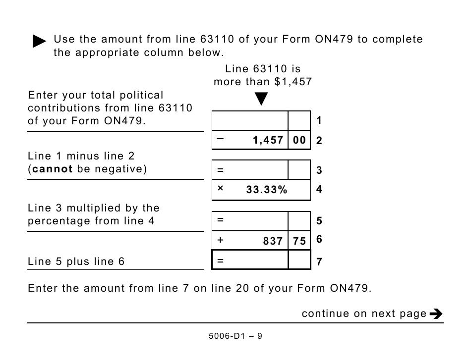 Form 5006-D1 Worksheet ON479 Ontario (Large Print) - Canada, Page 9