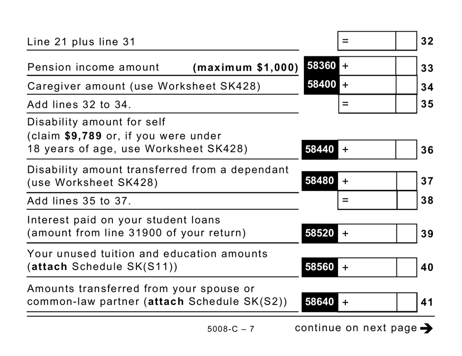 Form 5008- (SK428) Saskatchewan Tax (Large Print) - Canada, Page 7