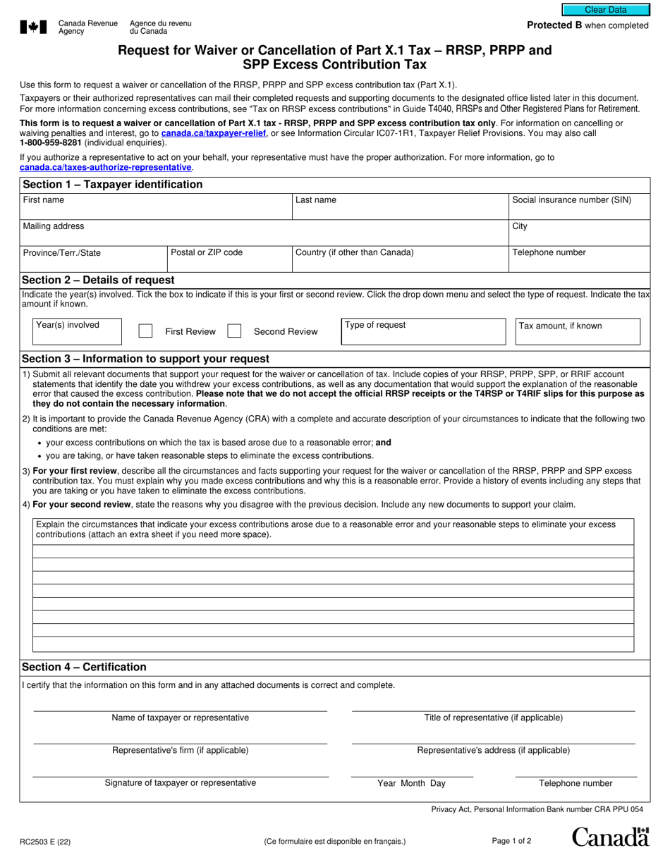 Form RC2503 Download Fillable PDF or Fill Online Request for Waiver or